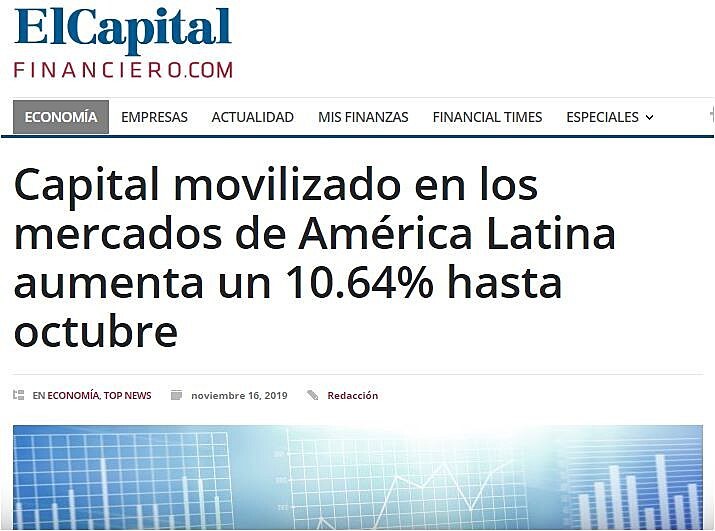 Capital movilizado en los mercados de Amrica Latina aumenta un 10.64% hasta octubre